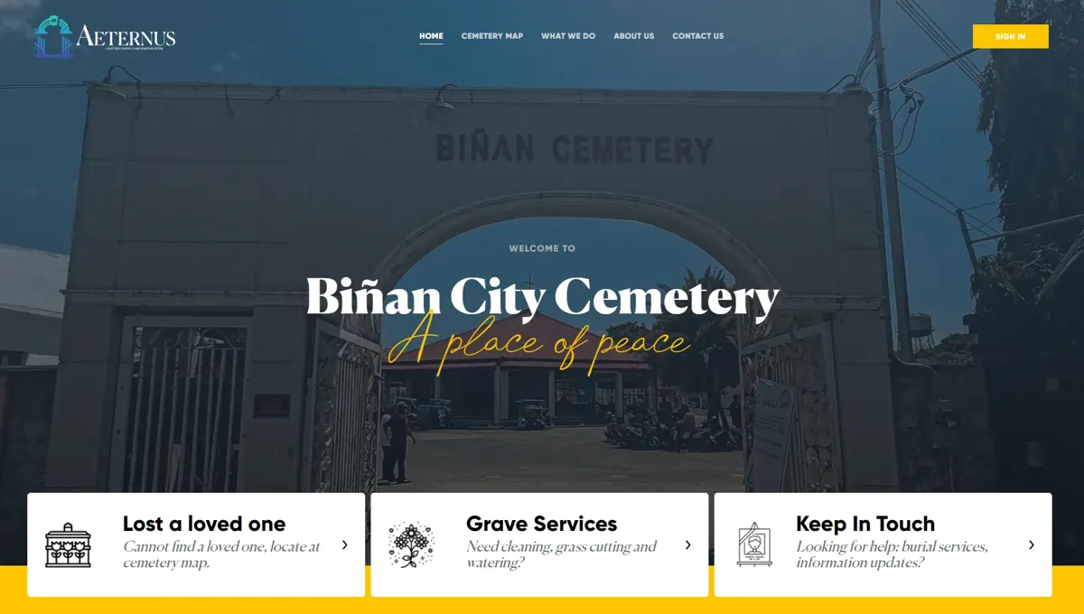 Aeternus: Cemetery mapping and records for Biñan City Cemetery (thesis project).