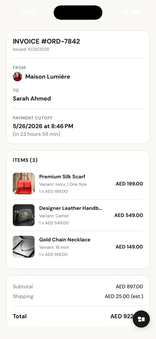 Mine: order invoice